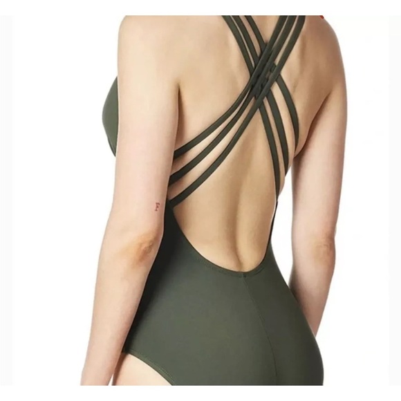 NWT La Blanca Women's Multi Strap Cross Back One Piece Swimsuit Olive Green 4 - Picture 2 of 9